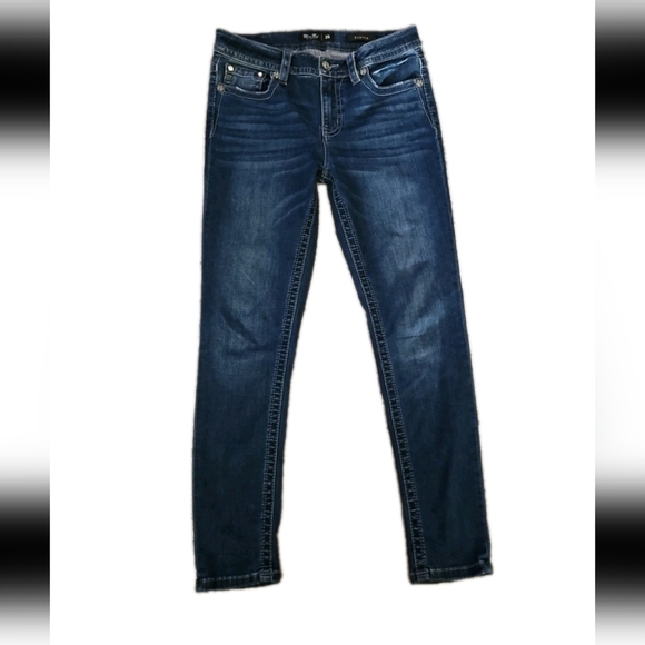 Miss Me Womens Dark Wash Heaven Mid Rise Skinny Jean With Rhinestones 30 - Picture 2 of 13